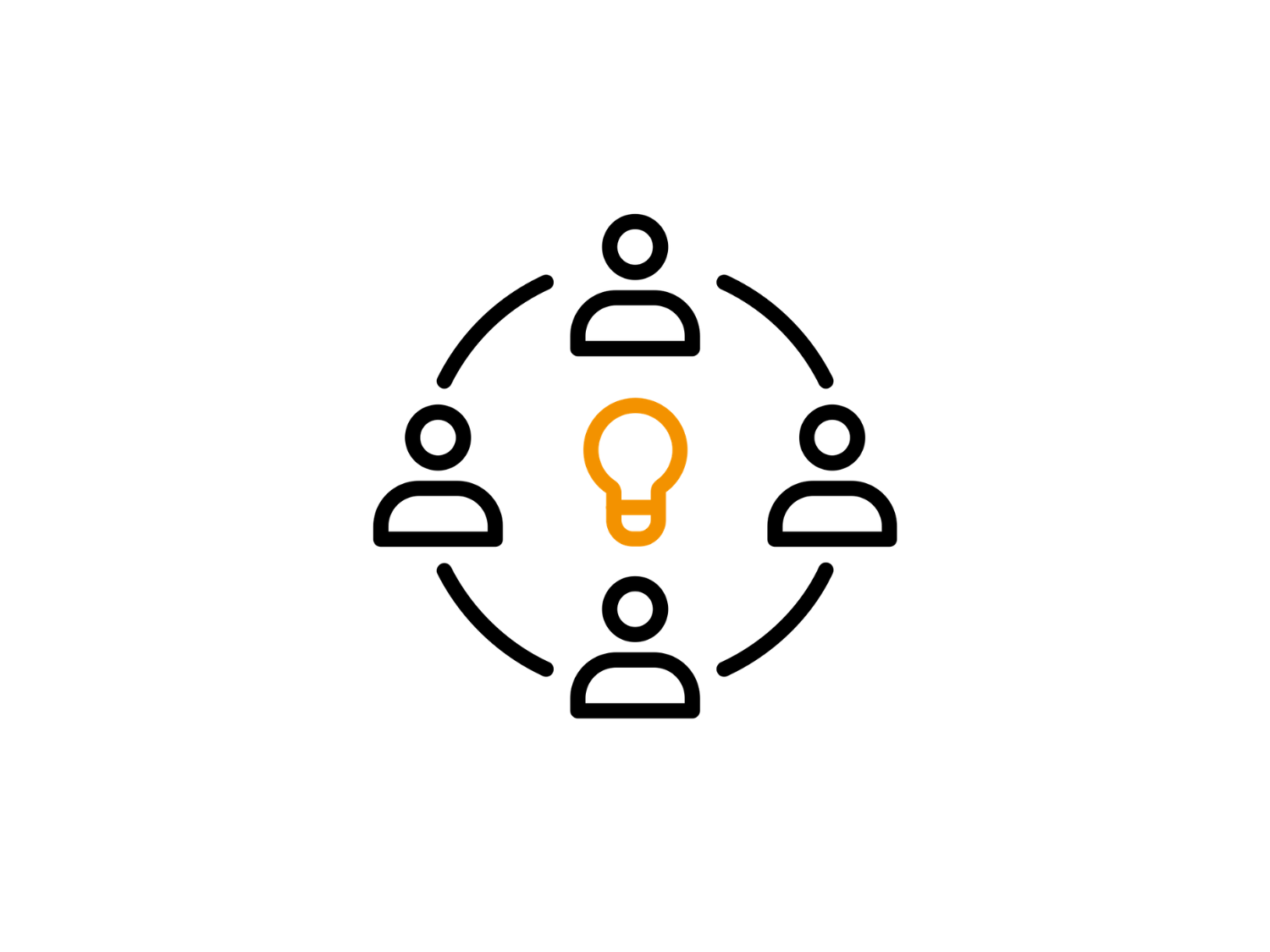 Four men sign in a circle and a lightbulb sign  in the middle of the circle.